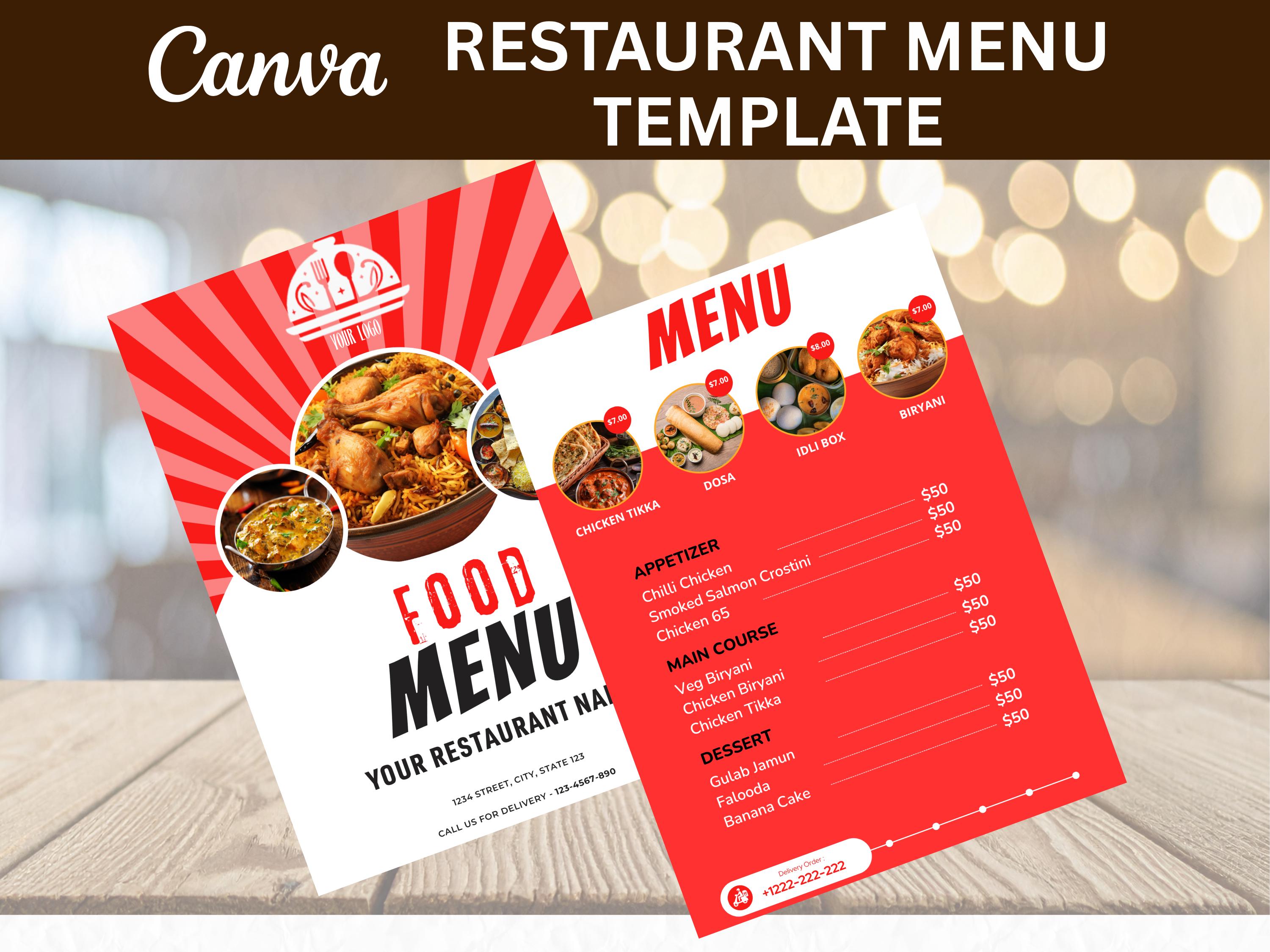 Editable Restaurant Menu Canva Template | 2 Page Menu Template, A4 Food ...