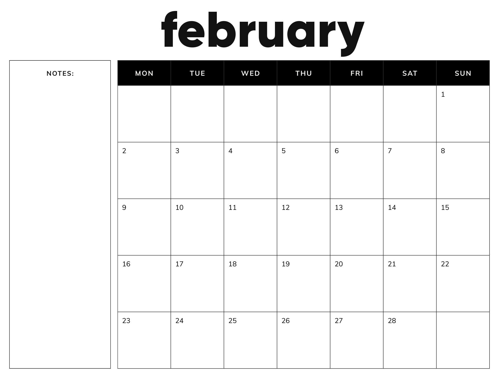 2026 Minimalist Monthly Calendar | Landscape Planner With Notes ...