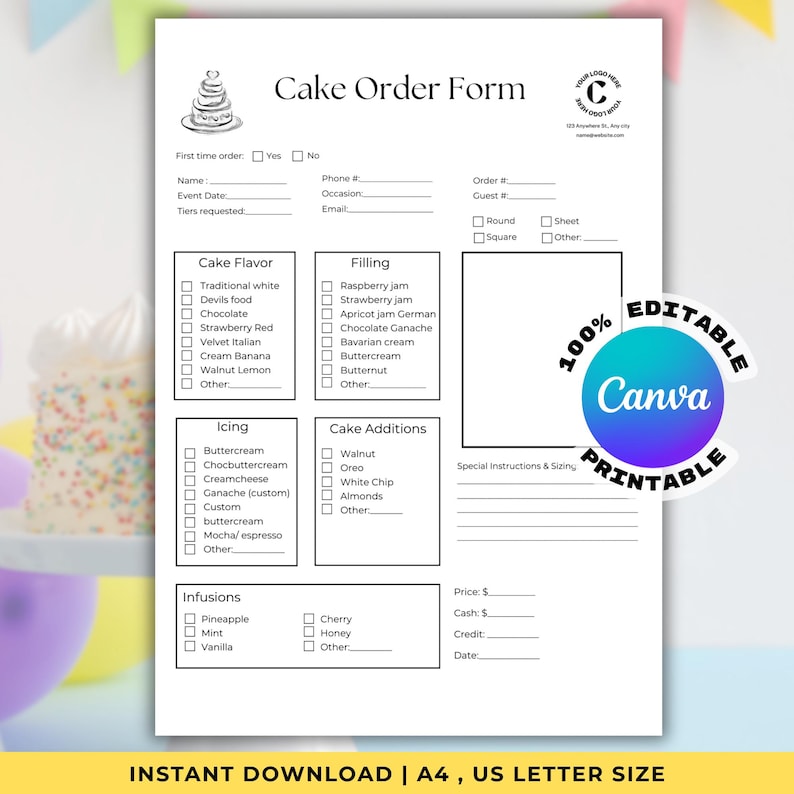 Cake order form template