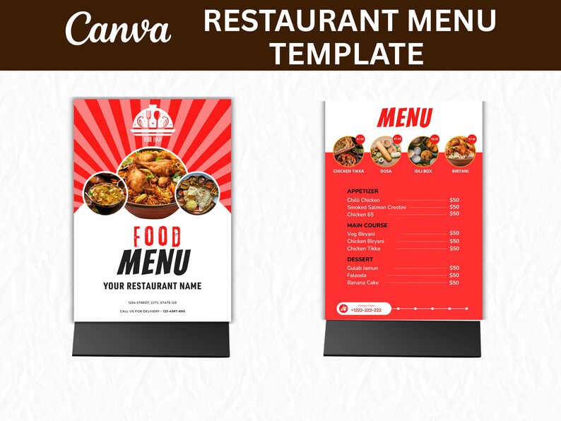 Editable Restaurant Menu Canva Template | 2 Page Menu Template, A4 Food ...