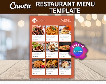 Modello Canva modificabile per menu di ristorante / Design di menu in formato A4 (Download digitale)