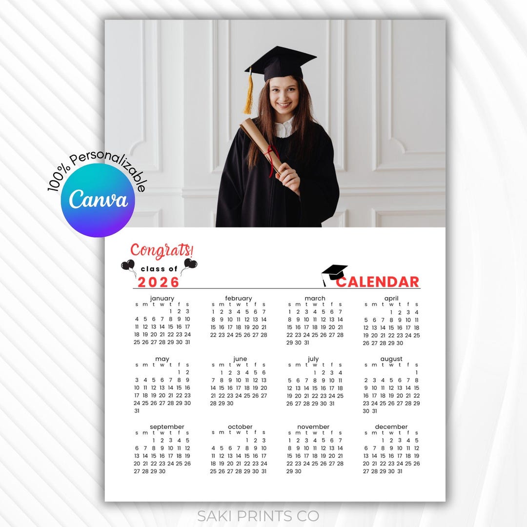 Graduation Events Calendar Editable Graduation Photo Calendar 2026 | Custom Senior Memory (digital ...