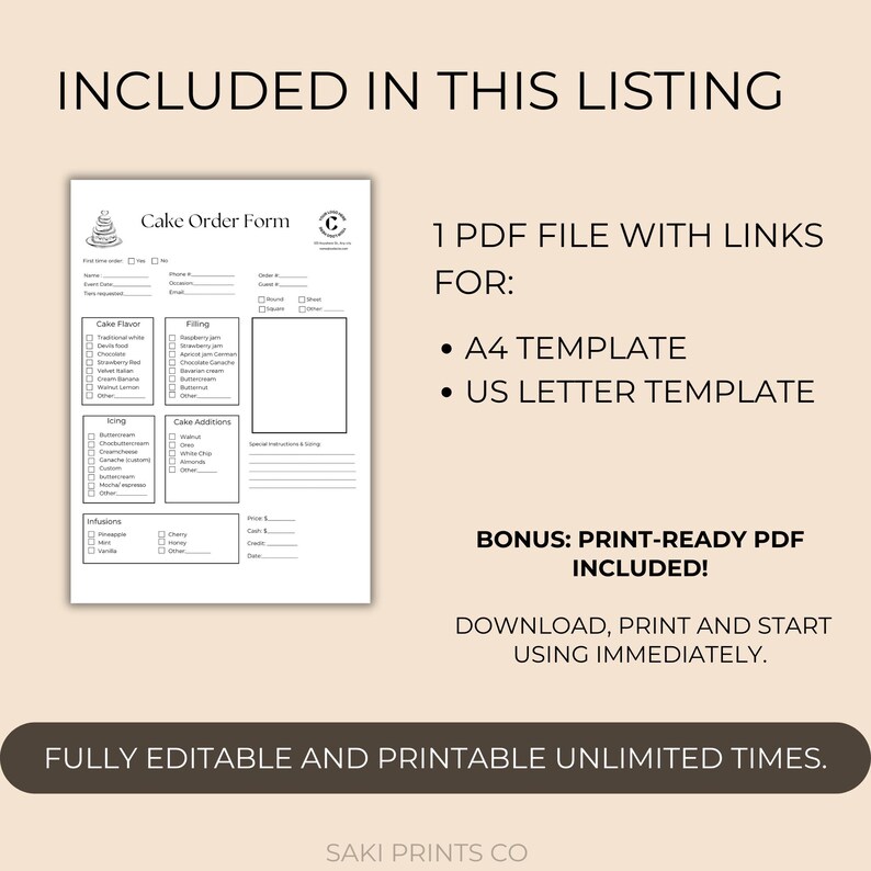 Cake order form template