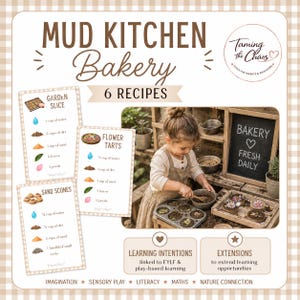 Cartes de recettes de boulangerie Mud Kitchen | Jeu sensoriel en plein air (téléchargement instantané)