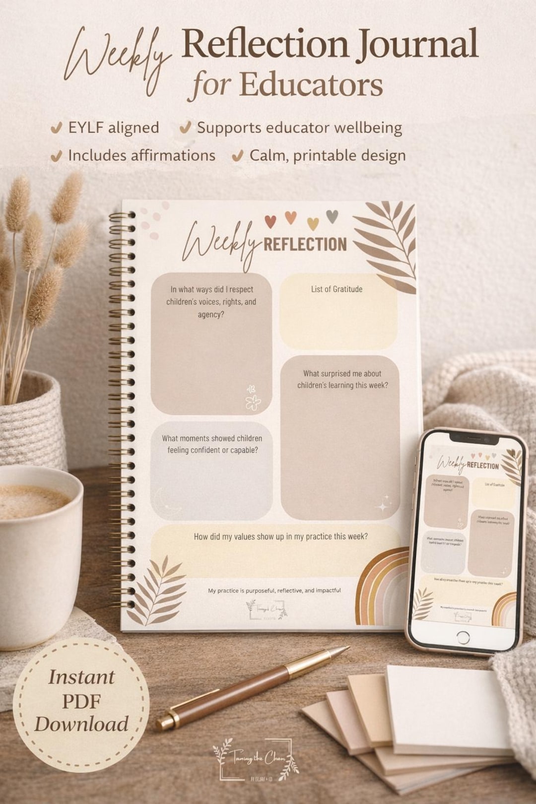 Educator Weekly Reflection Journal | EYLF Aligned | Printable Teacher ...