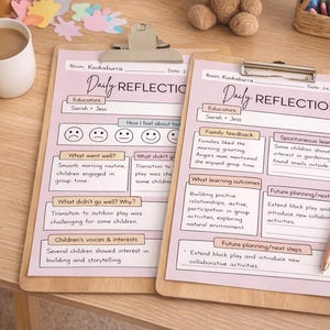 Hojas de reflexión diaria para educadores / Formularios imprimibles para guarderías, preescolares y educación infantil temprana