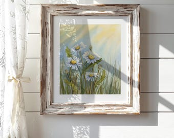 Daisies in Sun | Floral Meadow Spring Wall Art | Watercolor Print