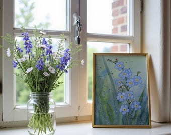 Forget Me Not Watercolor Print | Blue Botanical Flower Art