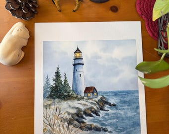 Coastal Watercolor Lighthouse Print