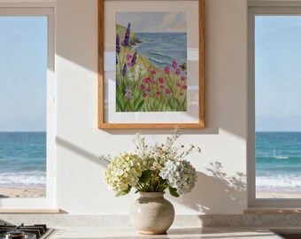 Coastal Lavender  | Oregon Coast Wall Art | Ocean Cliff Wildflower Print