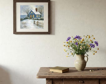 Cozy Cottage in the Snow | Winter Coastal Wall Art