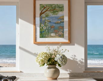 Coastal Tide Seashells | Oregon Coast Wall Art | Beach Landscape Watercolor Print