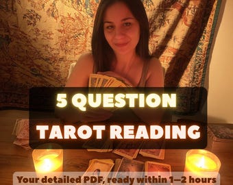 Same Hour 5 Question Tarot Reading, Love, Career, Life Analysis (Digital PDF)