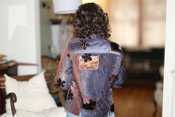 Small Retro Patchwork Blazer with Floral Decals E… - image 4