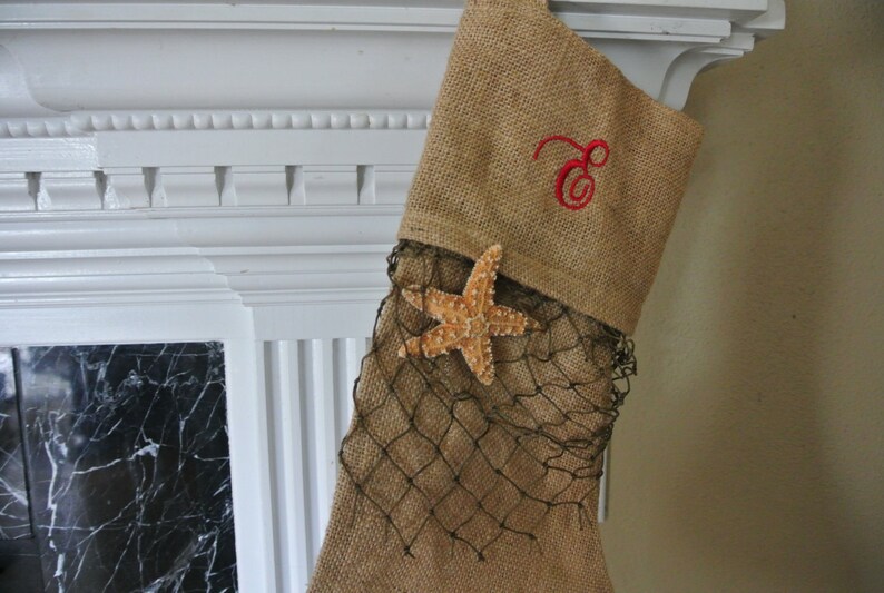 Country Christmas, Personalized Rustic Christmas Decor Nautical Burlap Christmas Stocking
