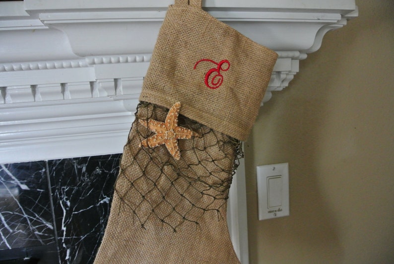 Country Christmas, Personalized Rustic Christmas Decor Nautical Burlap Christmas Stocking