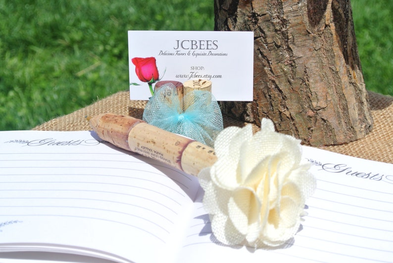 Wine Cork Guest Book Pen Rustic Wedding Burlap Ivory Flower Etsy