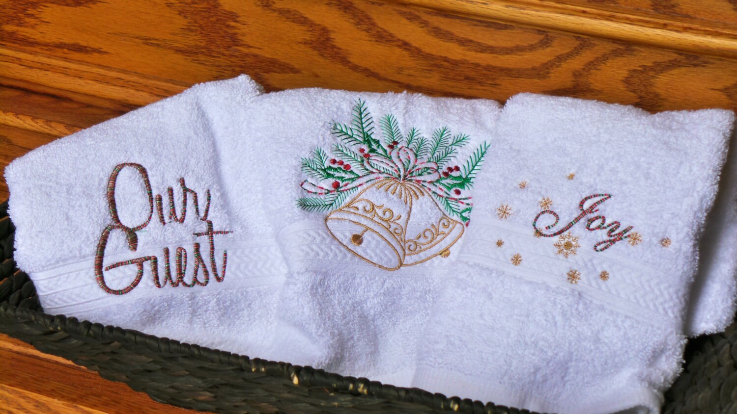 Christmas Bathroom Decor Embroidered Towels Guest Towels | Etsy