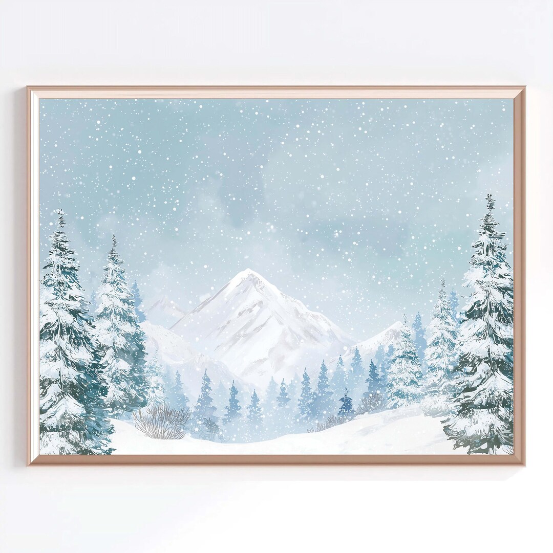 Snowy Mountain Landscape Printable Wall Art | Winter Pine Forest ...