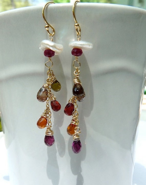 Items similar to Tundra sapphire gold earrings- keshi pearl earrings ...