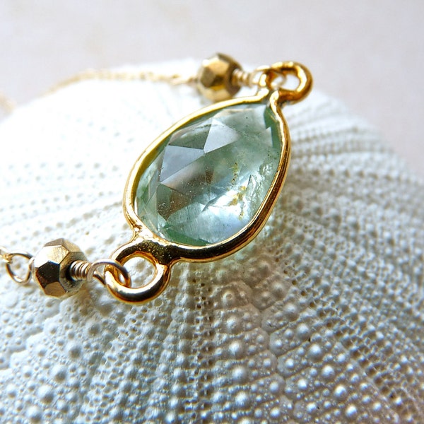 Moss aquamarine necklace- bezel setting gemstone necklace- gold filled necklace- March brithstone, Valentine gift for her