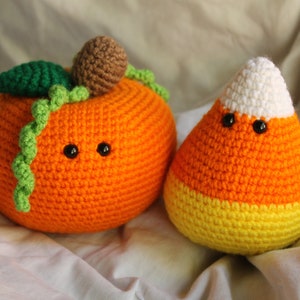 Percy the Pumpkin and Cameron the Candy Corn Amigurumi Plush Crochet PATTERN ONLY PDF image 1