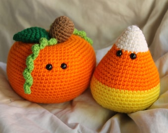 Percy the Pumpkin and Cameron the Candy Corn - Amigurumi Plush Crochet PATTERN ONLY (PDF)