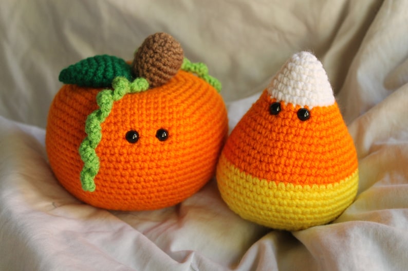 Percy the Pumpkin and Cameron the Candy Corn Amigurumi Plush Crochet PATTERN ONLY PDF image 1