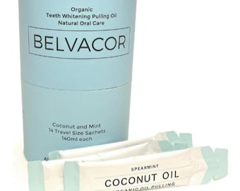 Organic Teeth Whitening Pulling Oil, Coconut & Peppermint, 14 Travel Packets, Alcohol-Free Mouthwash Freshens Breath, Promotes Healthy Gums