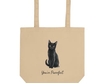 Black Cat Organic Cotton Tote Bag: Reusable Canvas Grocery Bag