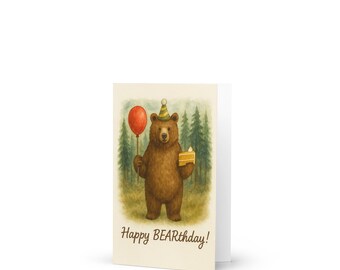 Artery8 Grußkarte "Happy Brown Bear" | Aquarell-Motiv Für Kindergeburtstage | 17,5x12,5 Cm