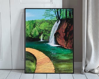 キャンバスに描かれたオリジナルのアクリル滝画（30 x 40 cm） - Etsy 日本