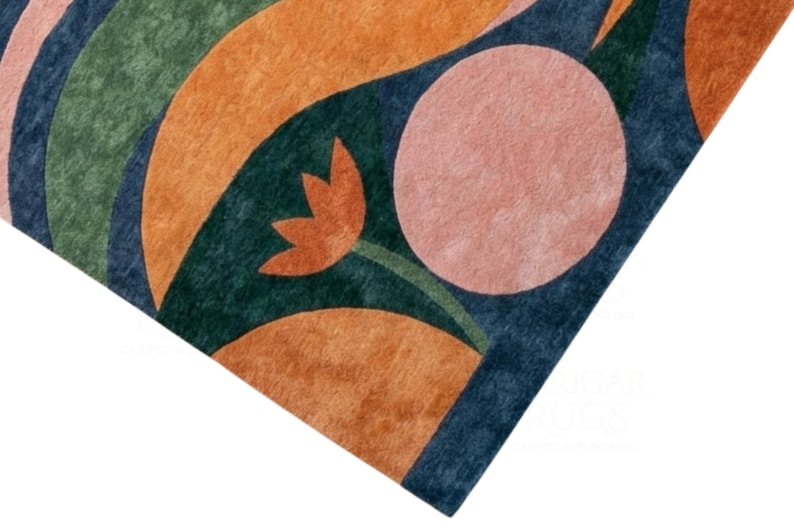 Hand Tufted Abstract Wool Rug, Modern Colorful Area Rug, Pink Green ...