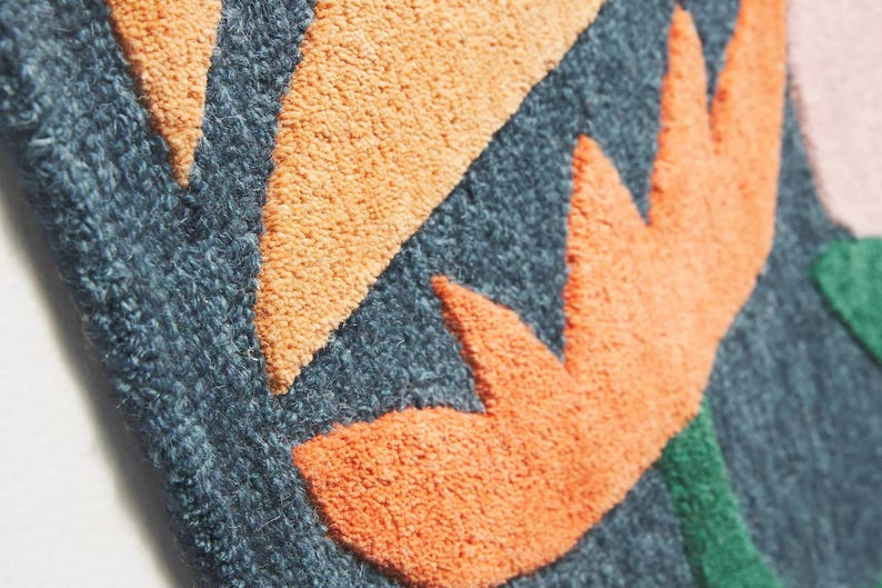 Hand Tufted Abstract Wool Rug, Modern Colorful Area Rug, Pink Green ...