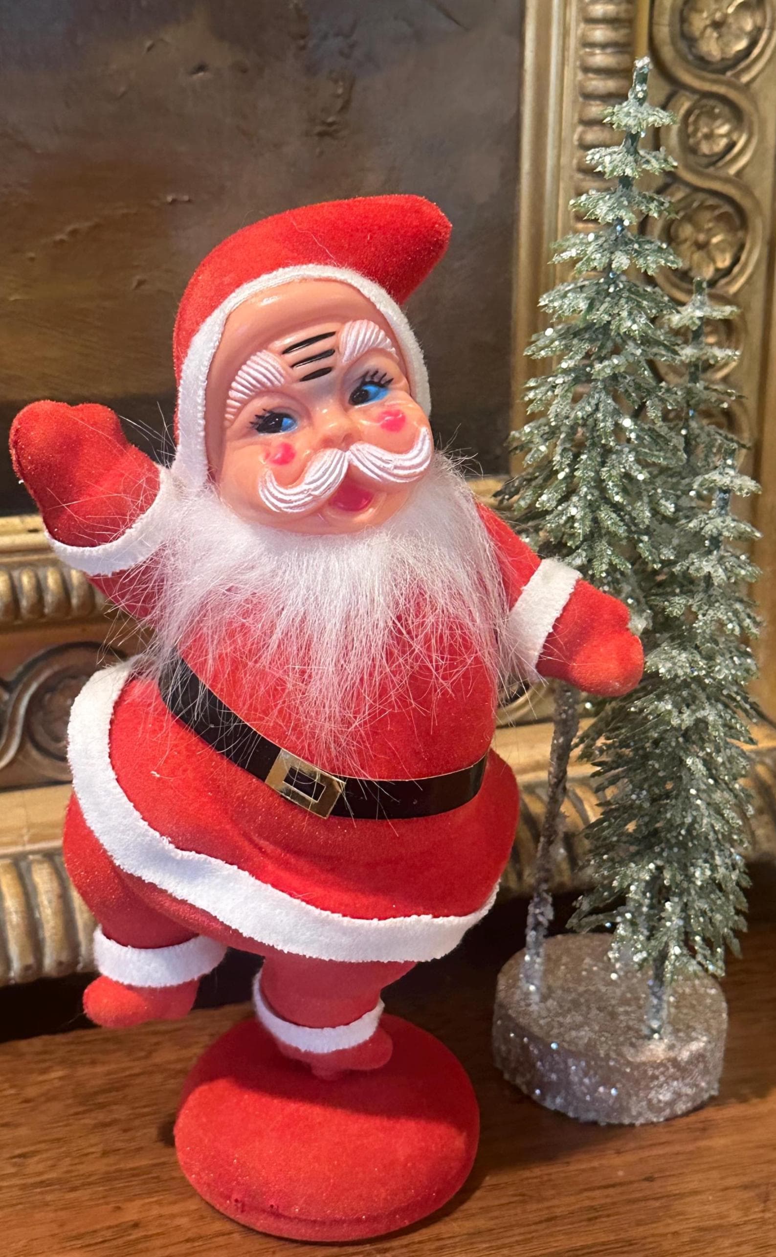 Vintage Flocked Dancing Santa - Etsy