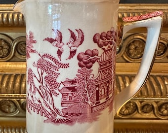 Vintage Sadler Red Willow Creamer, Made in England, Red Transferware Milk Pitcher, English Ironstone, Farmhouse Cottage Kitchen Decor