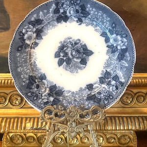 Antique W. Adams & Co Wild Rose Dinner Plate Blue White Transferware England c.1800s