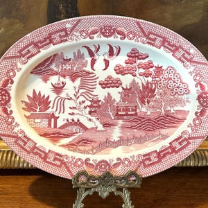 Vintage Red Willow Platter Made in Japan Willow Transferware Serving Dish 13" Antique Style Decor