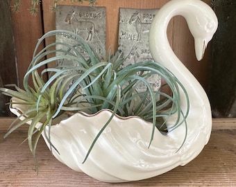 Vintage White Swan Planter,  Shabby Chic Planter, Farmhouse Home Accent