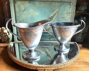 Vintage verzilverde creamersuikerset, monogram B, PS Co-serveerstukken
