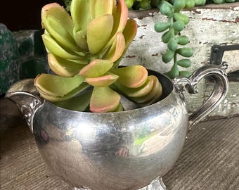 Vintage versilbert Footed Creamer | Elegantes Cottage Chic Serviergeschirr | Bauernhaus Tee Kaffeesahne Kanne
