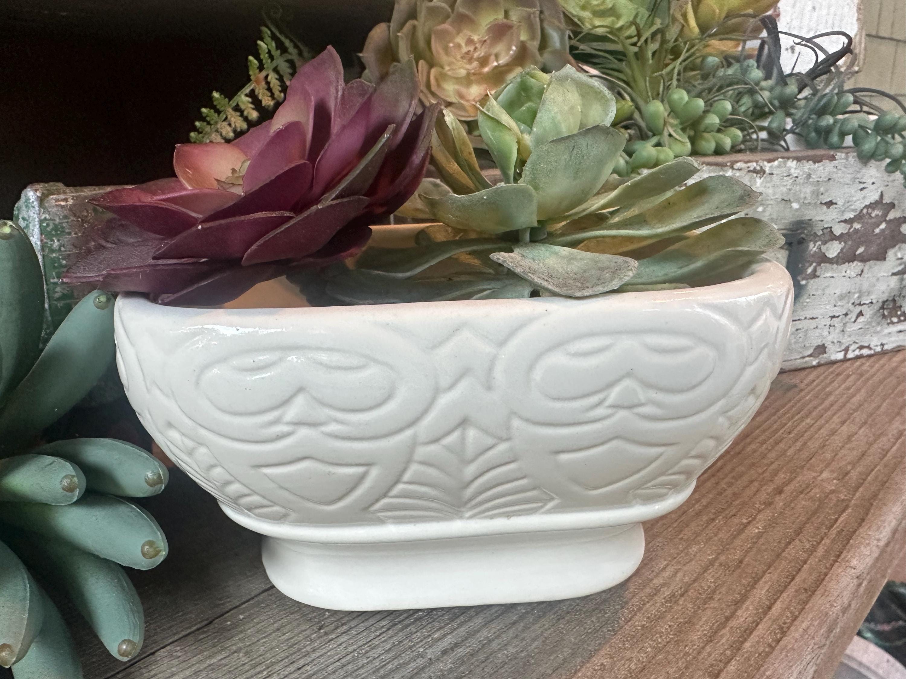 Jardinière rectangulaire crème vintage