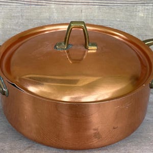 Vintage Paul Revere koperen pan met deksel, 25 cm breed, antiek koperen kookgerei, keukendecoratie