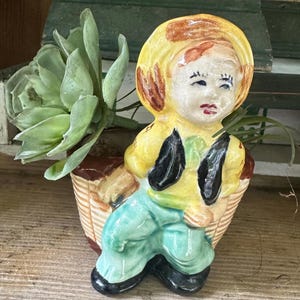 Vintage Dutch Boy Ceramic Planter: Mid-Century Figural Holland Boy Flower Pot