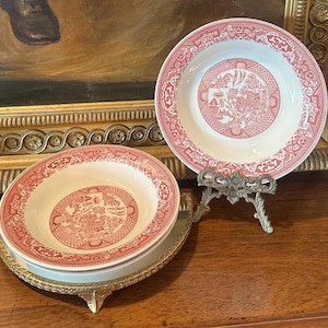 Vintage  Red Willow  Bowls Set of 3 Royal China | Red Transferware | 8 1/4" Bowls | Ironstone