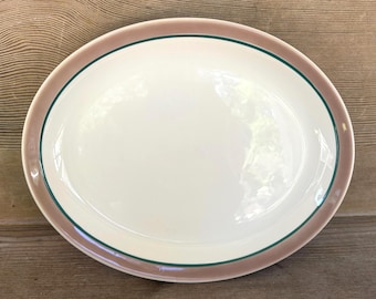Vintage Syracuse Restaurant Ware Platter: Tan Green Stripe Oval Serving Dish
