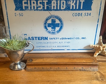 Antique Primitive Wooden Pencil Box Ruler | Rustic School Desk Accessory | Farmhouse Wood Storage Box