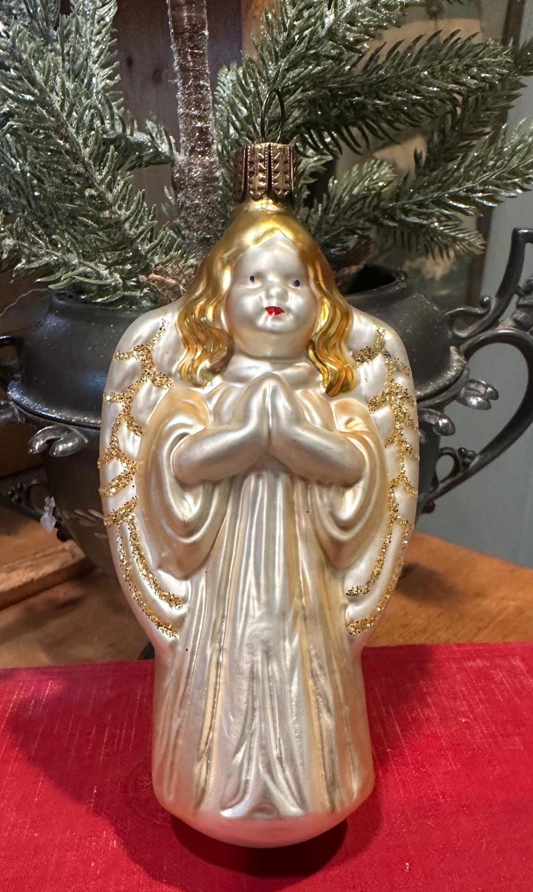 Vintage Mercury Glass Angel Ornament West Germany White Mid Century ...