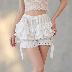 Layered Ruffle Bloomers Shorts | Lace Trim, Bow Accents, Vintage Inspired