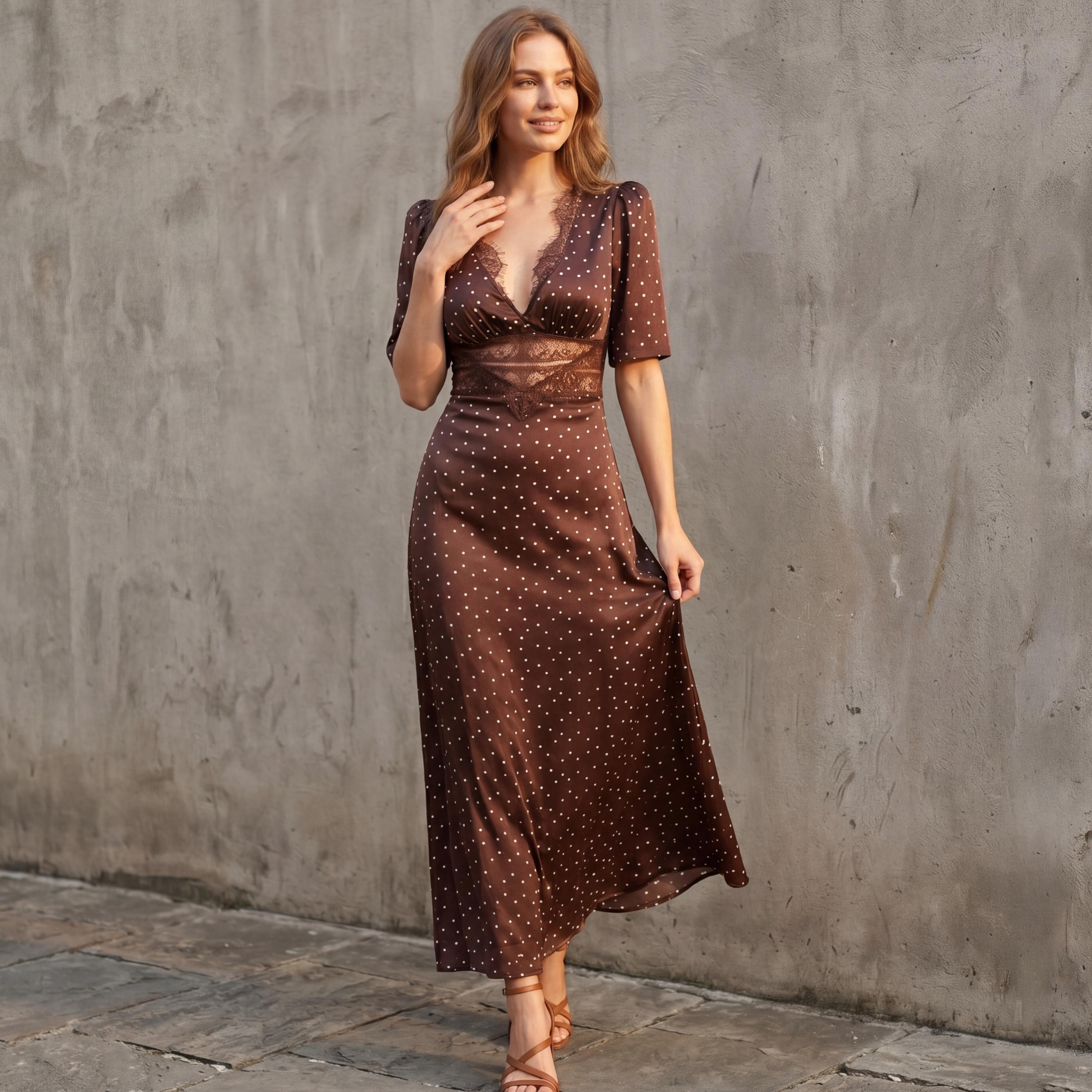 short brown ruffle dress Affluent Plunge Neck Frill Mini Color:Taupe 2025 NH SPRING FORMALS Black/Brown Mesh Halter Maxi Halter neck dress with